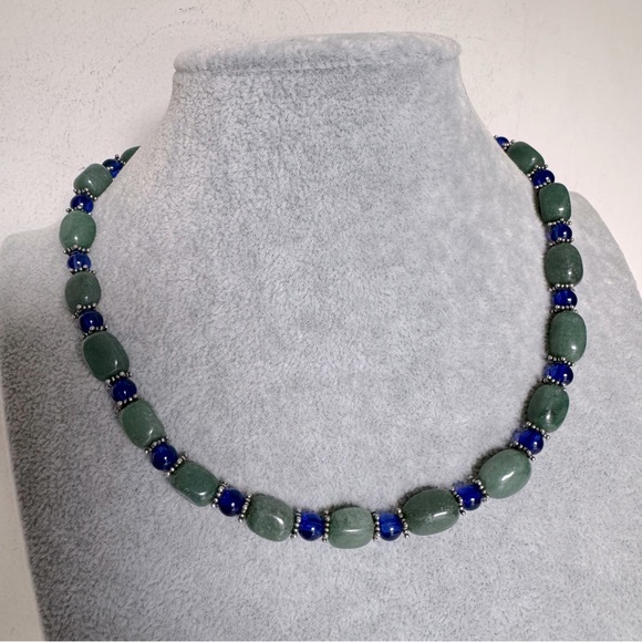 Hand Crafted Jewelry - Hand Crafted 925 Silver Mint Green Jade gemstone beaded boho choker necklace NEW